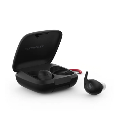Case angle - Shop Sennheiser MOMENTUM Sport Wireless in-ear Noise-Canceling Earbuds - Black